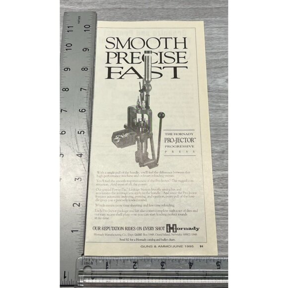 Hornady Pro-Jector Progressive Press Vintage Print Ad 1990s Reloading Machine - Picture 2 of 6